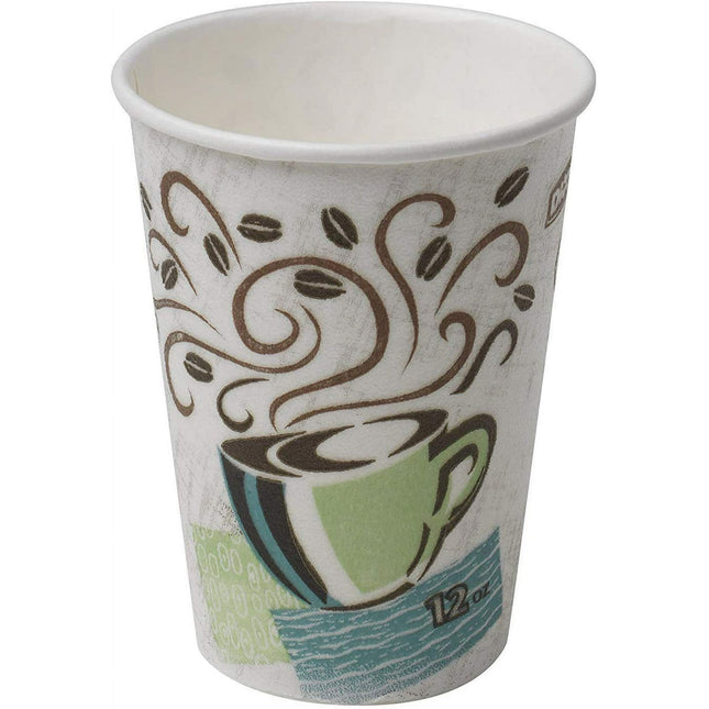 Dixie PerfecTouch WiseSize Coffee Design Insulated Paper Cup, 12oz Cups with Lids - 50 Cups & 50 Lids