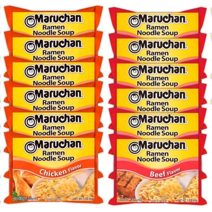 Maruchan Ramen Instant Noodle Soup Variety Mix 24 Packs, 4 Flavors - 6 Pack Beef, 6 Pack Roast Chicken , 6 Pack Creamy Chicken , 6 Pack Chicken Lunch / Dinner Variety