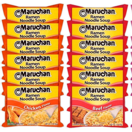 Maruchan Ramen Instant Noodle Soup Variety Mix 24 Packs, 4 Flavors - 6 Pack Beef, 6 Pack Lime Chili Shrimp , 6 Pack Shrimp , 6 Pack Chicken Lunch / Dinner Variety