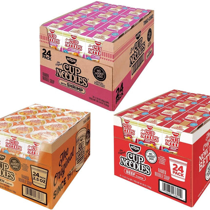Ruthy's Outlet Cup Noodles Ramen Noodle Soup, 24- Chicken, 24- Shrimp & 24- Beef Flavor
