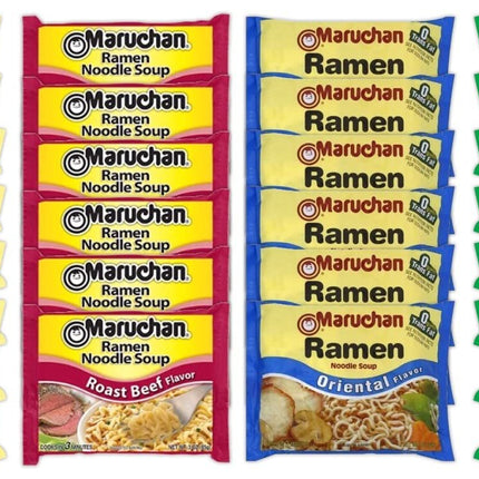 Maruchan Ramen Instant Noodle Soup Variety Mix 24 Packs, 4 Flavors - 6 Pack Creamy Chicken, 6 Pack Roast Beef, 6 Pack Oriental , 6 Pack Chili Lunch / Dinner Variety