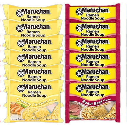 Maruchan Ramen Instant Noodle Soup Variety Mix 24 Packs, 4 Flavors - 6 Pack Creamy Chicken, 6 Pack Roast Beef, 6 Pack Oriental , 6 Pack Beef Lunch / Dinner Variety