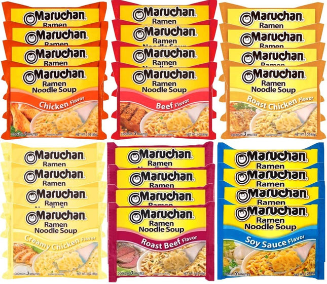Maruchan Ramen Instant Noodle Soup Variety Mix 24 Packs, 6 Flavors - 3oz each