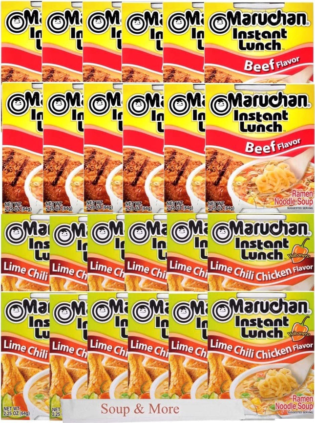 Maruchan Ramen Instant Cup Noodles 24 Count - 12 Beef & 12 Lime Chili Chicken