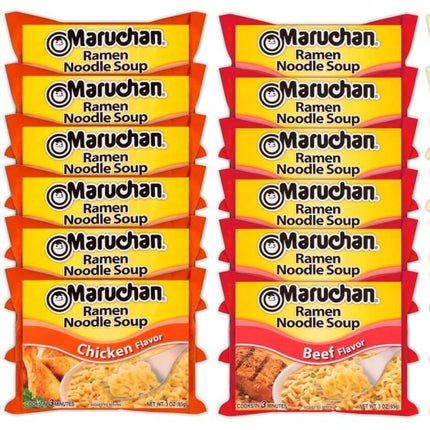 Maruchan Ramen Instant Noodle Soup Variety Mix 24 Packs, 4 Flavors - 6 Pack Chicken, 6 Pack Beef, 6 Pack Creamy Chicken , 6 Pack Lime Chili Shrimp Lunch / Dinner Variety