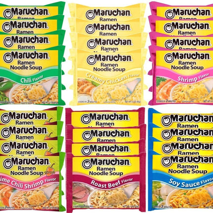 Maruchan Ramen Instant Noodle Soup Variety Mix 24 Packs, 6 Flavors - 3oz each