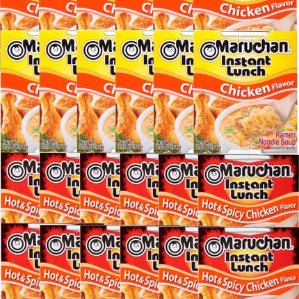 Maruchan Ramen Instant Cup Noodles 24 Count - 12 Chicken Flavor & 12 Hot & Spicy Chicken Flavor Lunch / Dinner Variety, 2 Flavors