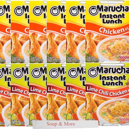 Maruchan Ramen Instant Cup Noodles 12 Count - 6 Chicken Flavor & 6 Lime Chili Chicken Flavor Lunch / Dinner Variety, 2 Flavors