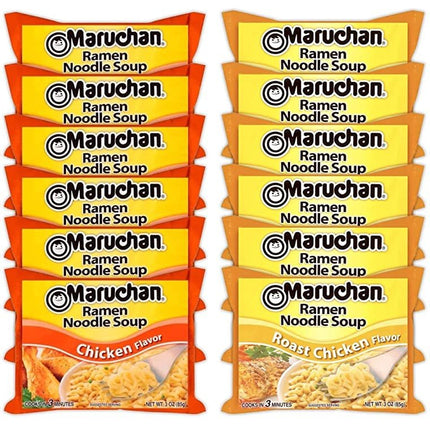 Maruchan Ramen Instant Noodle Soup Variety Mix 24 Packs, 4 Flavors - 6 Pack Lime Chili Shrimp, 6 Pack Chicken, 6 Pack Roast Chicken, 6 Pack Beef Lunch / Dinner Variety
