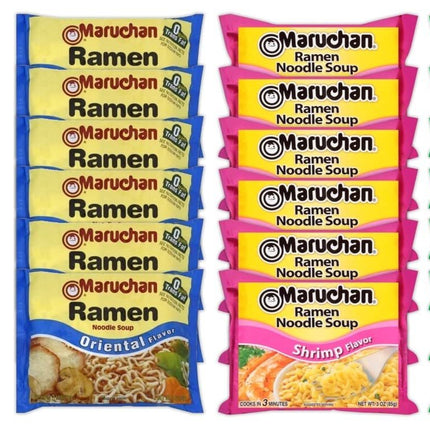 Maruchan Ramen Instant Noodle Soup Variety Mix 24 Packs, 4 Flavors - 6 Pack Shrimp, 6 Pack Roast Beef, 6 Pack Oriental , 6 Pack Chili Lunch / Dinner Variety