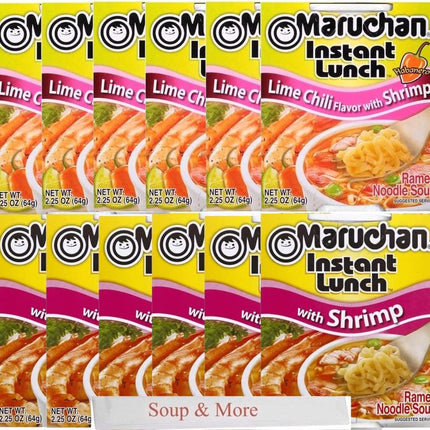 Maruchan Ramen Instant Cup Noodles 12 Count - 6 Shrimp Flavor & 6 Lime Chili Shrimp Flavor Lunch / Dinner Variety, 2 Flavors
