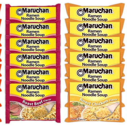 Maruchan Ramen Instant Noodle Soup Variety Mix 24 Packs, 4 Flavors - 6 Pack Beef, 6 Pack Roast Chicken , 6 Pack Roast Beef, 6 Pack Chicken Lunch / Dinner Variety