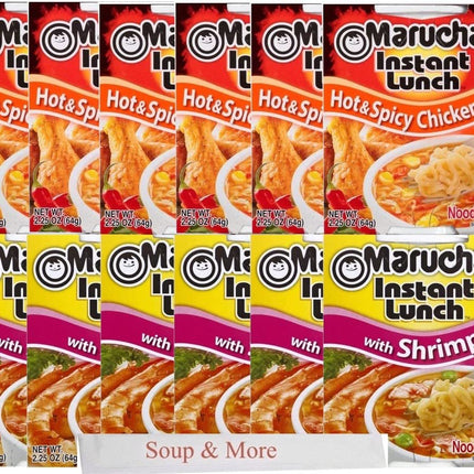 Maruchan Ramen Instant Cup Noodles 12 Count - 6 Shrimp Flavor & 6 Hot & Spicy Chicken Flavor Lunch / Dinner Variety, 2 Flavors