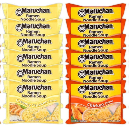 Maruchan Ramen Instant Noodle Soup Variety Mix 24 Packs, 4 Flavors - 6 Pack Creamy Chicken, 6 Pack Chicken, 6 Pack Roast Chicken, 6 Pack Beef Lunch / Dinner Variety