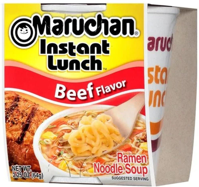 Maruchan Ramen Instant Cup Noodles 12 Count - 6 Beef Flavor & 6 Hot & Spicy Chicken Flavor Lunch / Dinner Variety, 2 Flavors