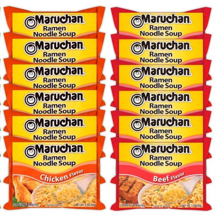 Maruchan Ramen Instant Noodle Soup Variety Mix 24 Packs, 4 Flavors - 6 Pack Oriental, 6 Pack Beef, 6 Pack Chicken, 6 Pack Lime Chili Shrimp Lunch / Dinner Variety