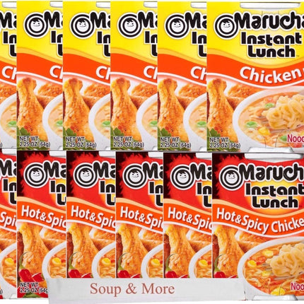 Maruchan Ramen Instant Cup Noodles 12 Count - 6 Chicken Flavor & 6 Hot & Spicy Chicken Flavor Lunch / Dinner Variety, 2 Flavors