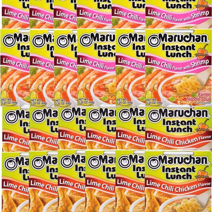 Maruchan Ramen Instant Cup Noodles 24 Count - 12 Lime Chili Chicken Flavor & 12 Lime Chili Shrimp Flavor Lunch / Dinner Variety, 2 Flavors