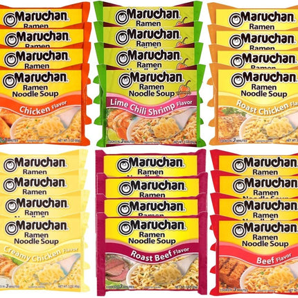 Maruchan Ramen Instant Noodle Soup Variety Mix 24 Packs, 6 Flavors - 3oz each
