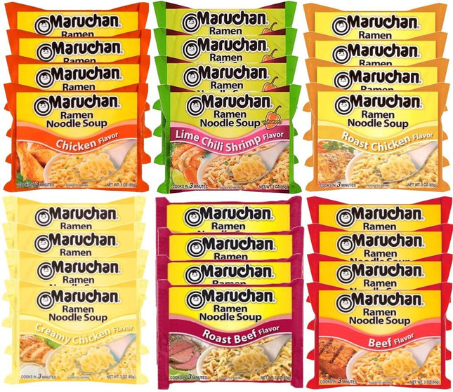 Maruchan Ramen Instant Noodle Soup Variety Mix 24 Packs, 6 Flavors - 3oz each