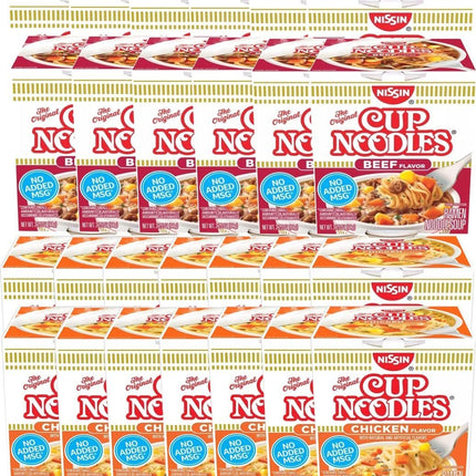Nissin Cup Noodles Soup Instant Cup 24 Count 12 Instant Chicken Cup, 12 Instant Beef Cup, Soup Lunch / Dinner Variety, 2 Flavors