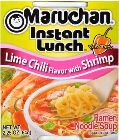 Maruchan Ramen Instant Cup Noodles 24 Count - 12 Lime Chili Chicken Flavor & 12 Lime Chili Shrimp Flavor Lunch / Dinner Variety, 2 Flavors