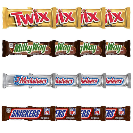 SNICKERS, TWIX, MILKY WAY & 3 MUSKETEERS Individually Wrapped Variety Pack Full Size Milk Chocolate Candy Bars Bulk Assortment, 16 Bars