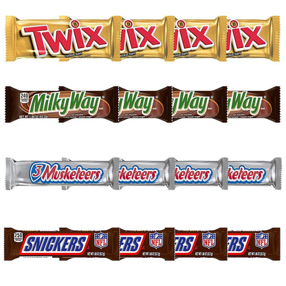 SNICKERS, TWIX, MILKY WAY & 3 MUSKETEERS Individually Wrapped Variety Pack Full Size Milk Chocolate Candy Bars Bulk Assortment, 16 Bars